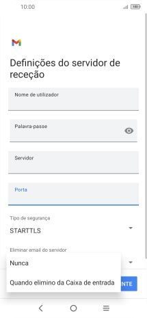 Prima Nunca para manter os e-mails no servidor quando estes são apagados no telefone.