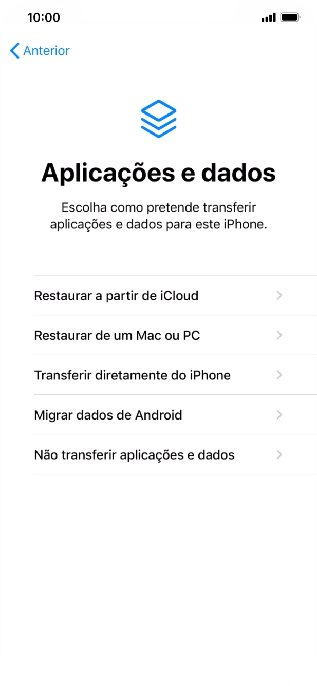 É possível transferir conteúdo de um telefone Android quando o telefone for ativado antes da primeira utilização e quando o telefone tiver sido reiniciado. Quando esta imagem for mostrada no ecrã, o telefone está pronto para transferir conteúdo de um telefone Android.