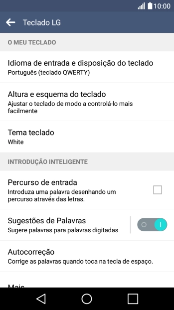 Prima Idioma de entrada e disposição do teclado.