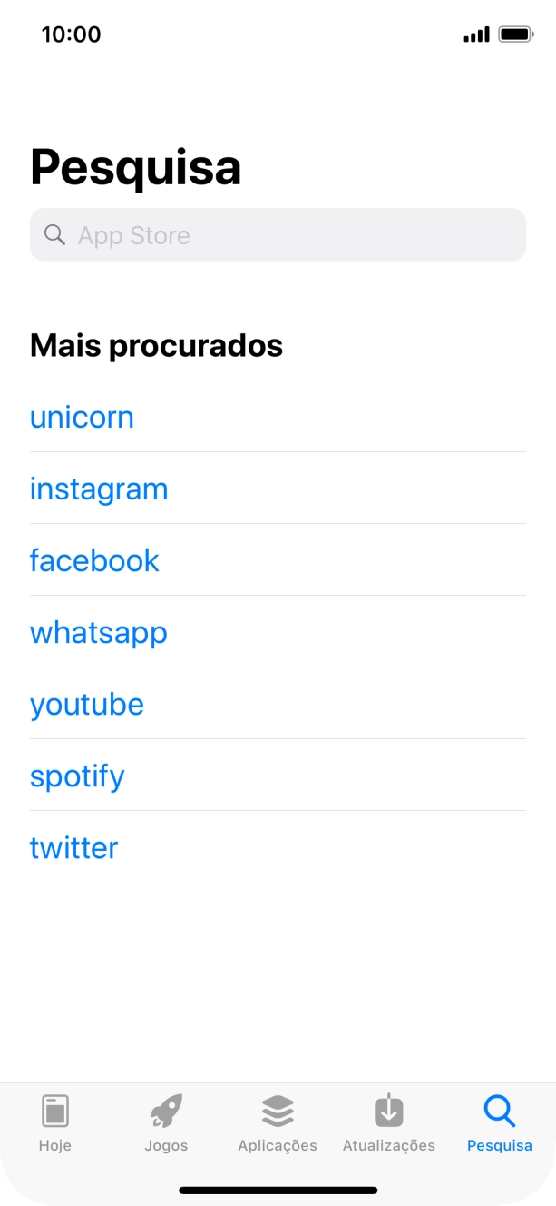 Prima o campo de pesquisa e introduza o nome ou categoria da app pretendida.