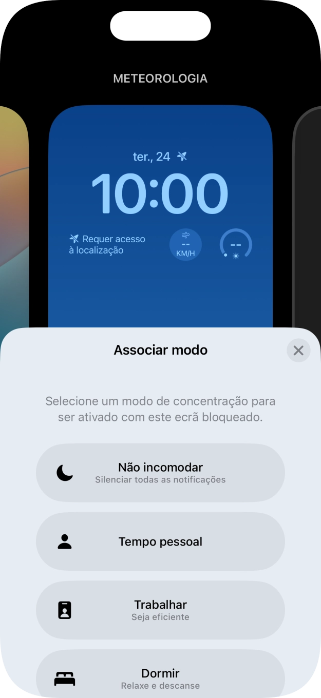 Prima o modo de concentração pretendido.