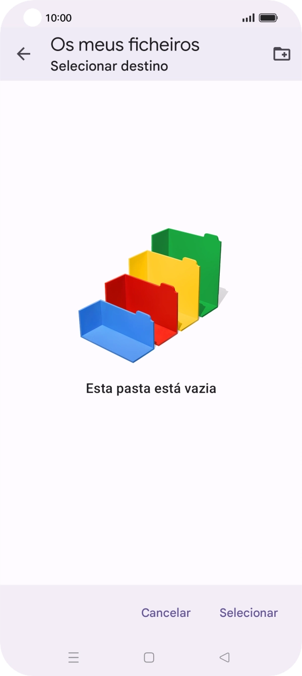 Se quiser criar uma nova pasta, prima o ícone de nova pasta e siga as indicações no ecrã para criar uma nova pasta.