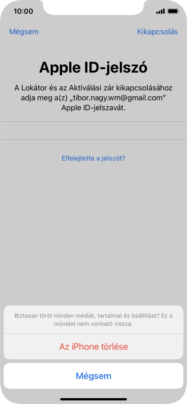 Írd be az Apple ID-hoz tartózó jelszót, és válaszd Az iPhone törlése lehetőséget. Várj egy kicsit, amíg a telefon visszaállítja a gyári beállításokat. A telefon konfigurálásához és ahhoz, hogy üzemkész állapotba hozd, kövesd a képernyőn megjelenő utasításokat.