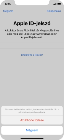Írd be az Apple ID-hoz tartózó jelszót, és válaszd Az iPhone törlése lehetőséget. Várj egy kicsit, amíg a telefon visszaállítja a gyári beállításokat. A telefon konfigurálásához és ahhoz, hogy üzemkész állapotba hozd, kövesd a képernyőn megjelenő utasításokat.