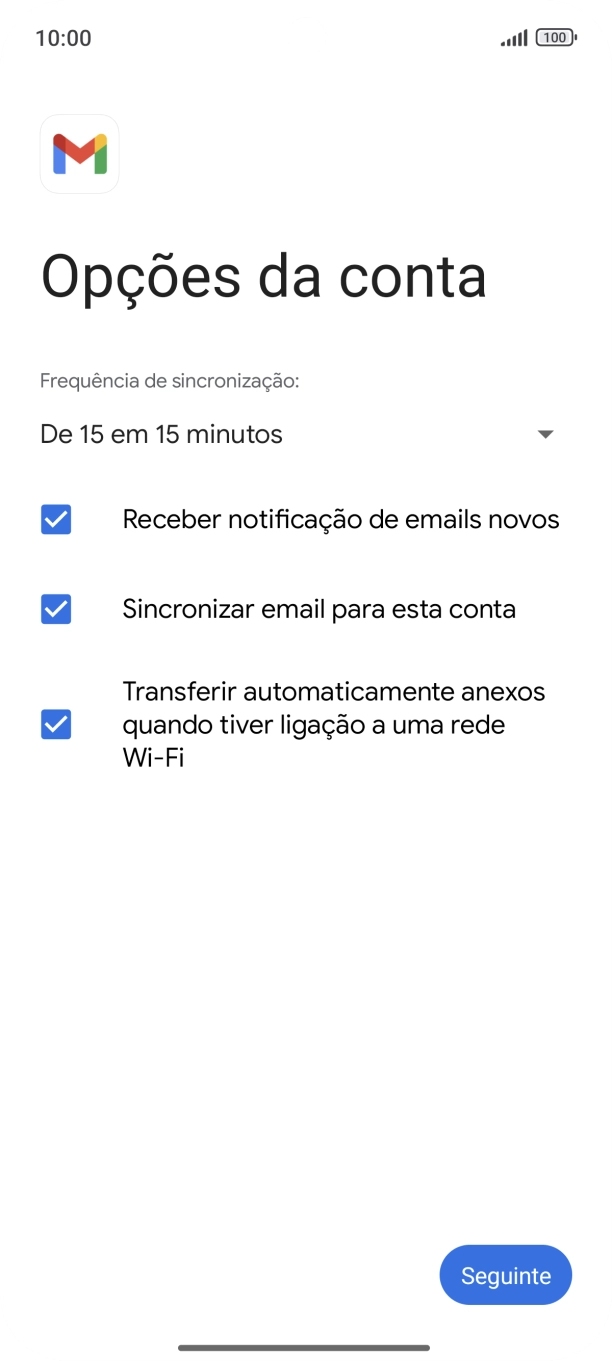 Se o ecrã mostrar esta imagem, a sua conta foi identificada e configurada automaticamente. Siga as indicações no ecrã para introduzir informações adicionais e concluir a configuração.