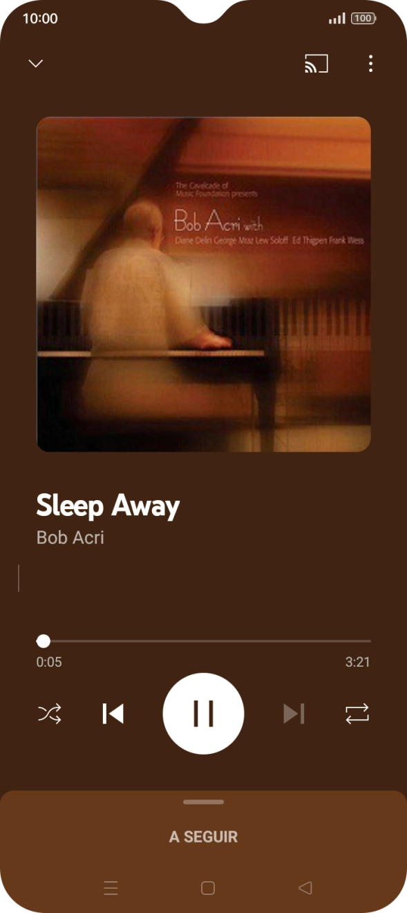 Prima a seta para a direita para ir para o ficheiro de música seguinte.