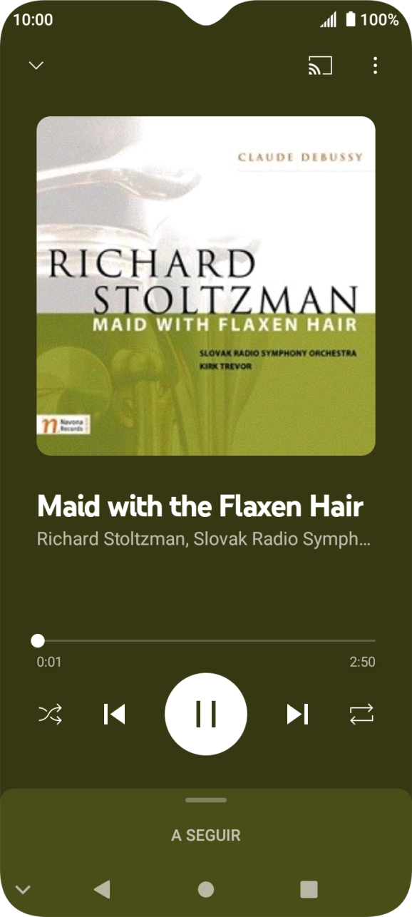 Prima a seta para a direita para ir para o ficheiro de música seguinte.