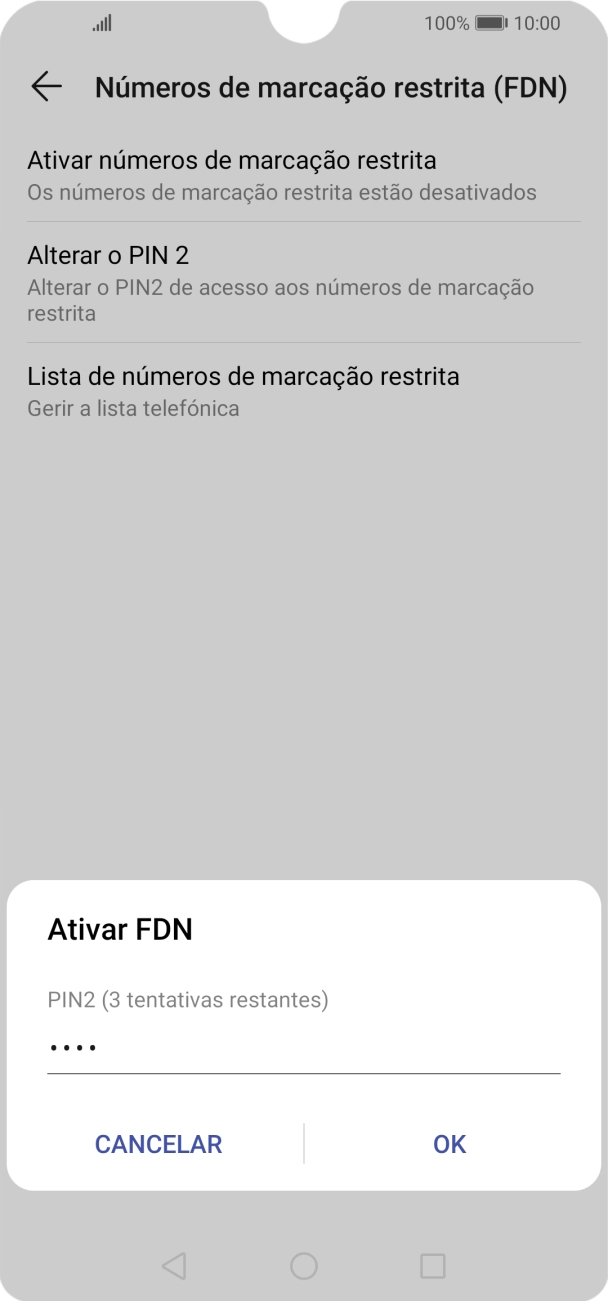 Introduza o código PIN2 e prima OK.