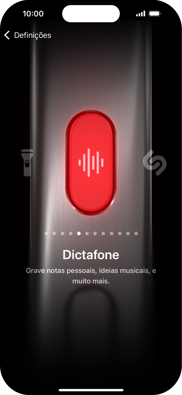 Para escolher a função pretendida, deslize o dedo para a direita ou para a esquerda sobre o ecrã.