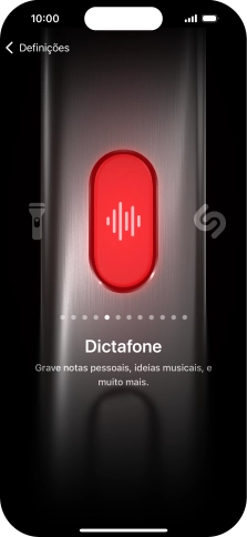 Para escolher a função pretendida, deslize o dedo para a direita ou para a esquerda sobre o ecrã.