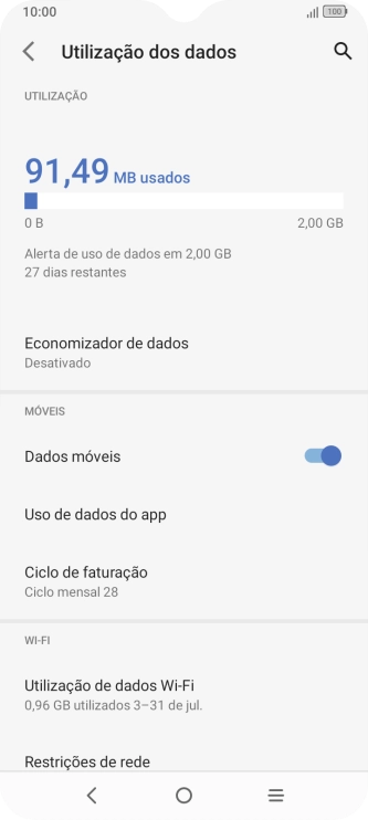 O consumo total de dados é agora mostrado no ecrã.