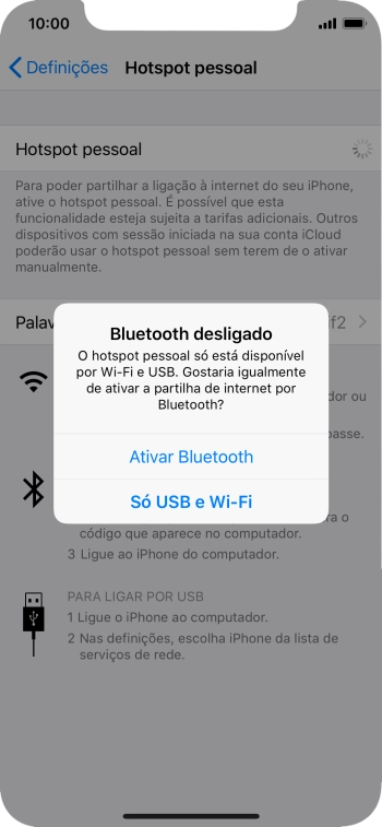 Se o Wi-Fi estiver ativado, prima Só USB e Wi-Fi .