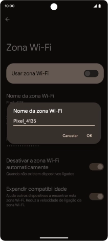 Introduza o nome pretendido do hotspot Wi-Fi e prima OK.