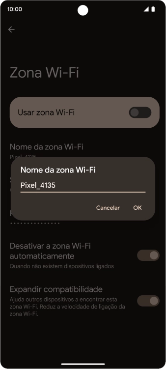 Introduza o nome pretendido do hotspot Wi-Fi e prima OK.