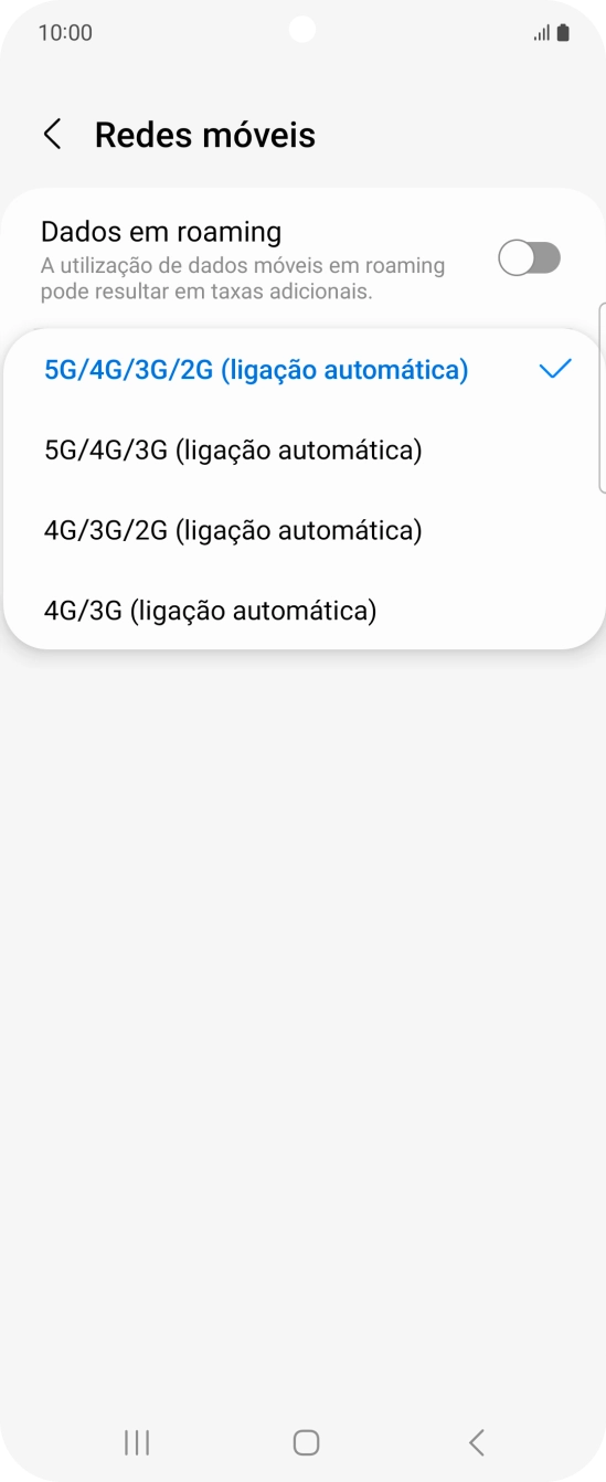 Prima o tipo de rede pretendido.