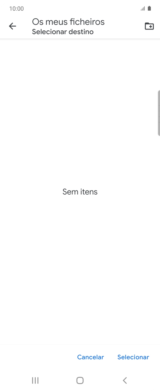 Se quiser criar uma nova pasta, prima o ícone de nova pasta e siga as indicações no ecrã para criar uma nova pasta.