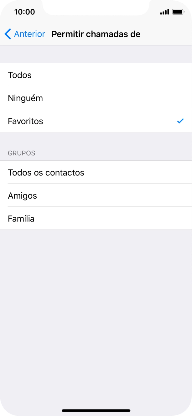 Prima as definições pretendidas para escolher quais os contactos que lhe podem ligar quando a função 