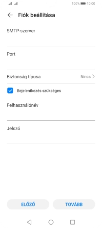 Kattints a „Jelszó” alatti mezőre, és írd be az e-mail szolgáltatód kimenő szerverének jelszavát.
