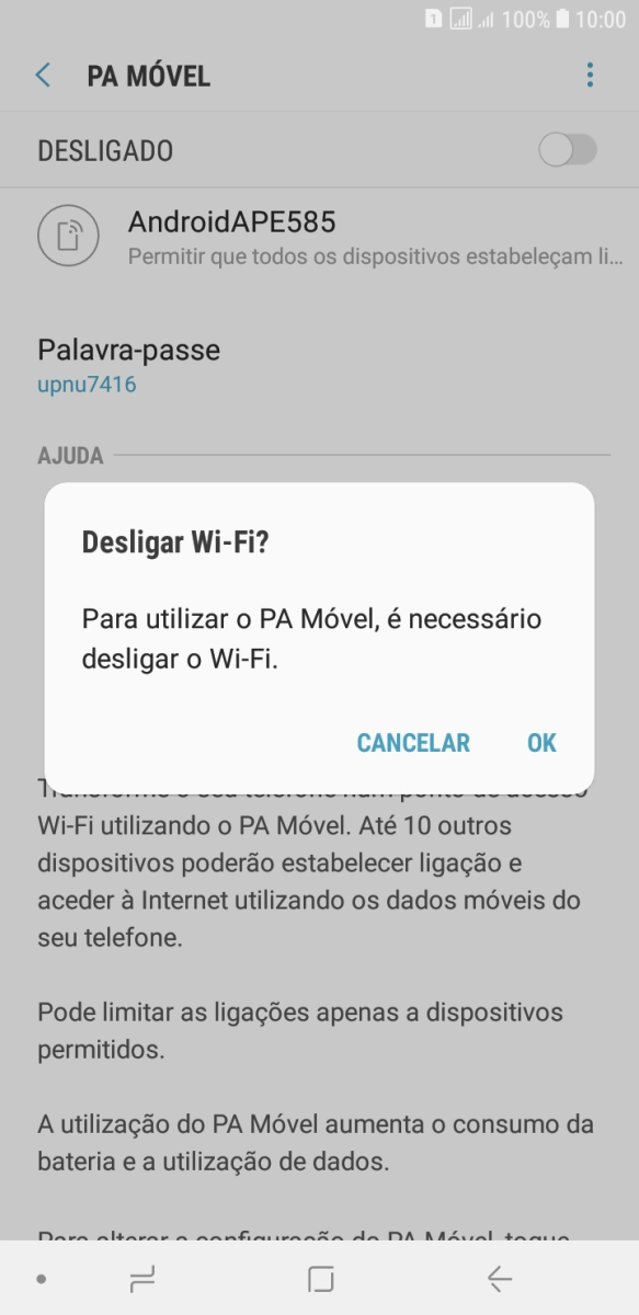 Se o Wi-Fi estiver ativado, prima OK.