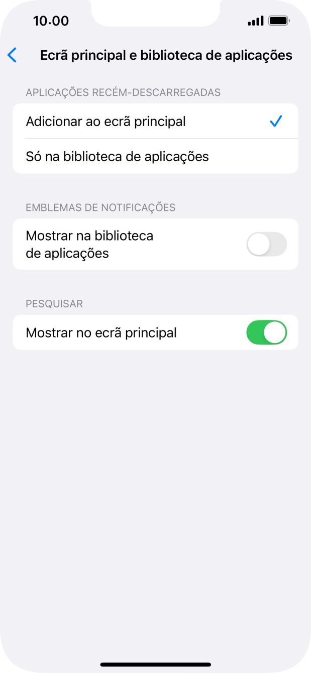 Para adicionar apps recém descarregadas ao ecrã inicial e à biblioteca de apps, deve premir Adicionar ao ecrã principal.