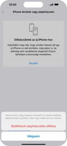 Válaszd a Beállítások alaphelyzetbe állítása lehetőséget. Várj egy kicsit, amíg a telefon visszaállítja a gyári beállításokat. A telefon konfigurálásához és ahhoz, hogy üzemkész állapotba hozd, kövesd a képernyőn megjelenő utasításokat.
