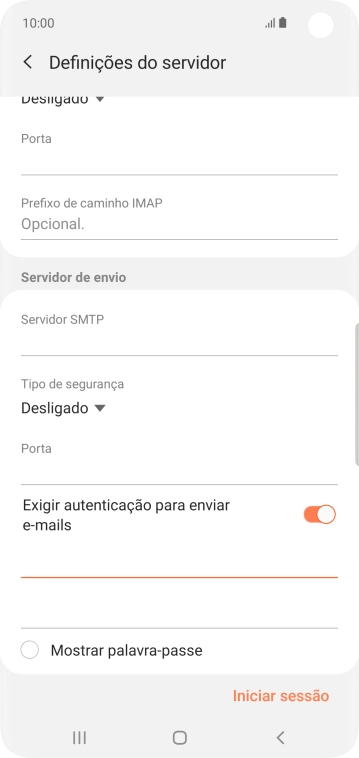 Prima o campo da password e introduza a password da sua conta de e-mail Vodafone.