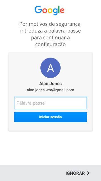 Prima Palavra-passe e introduza a password da sua conta Google.