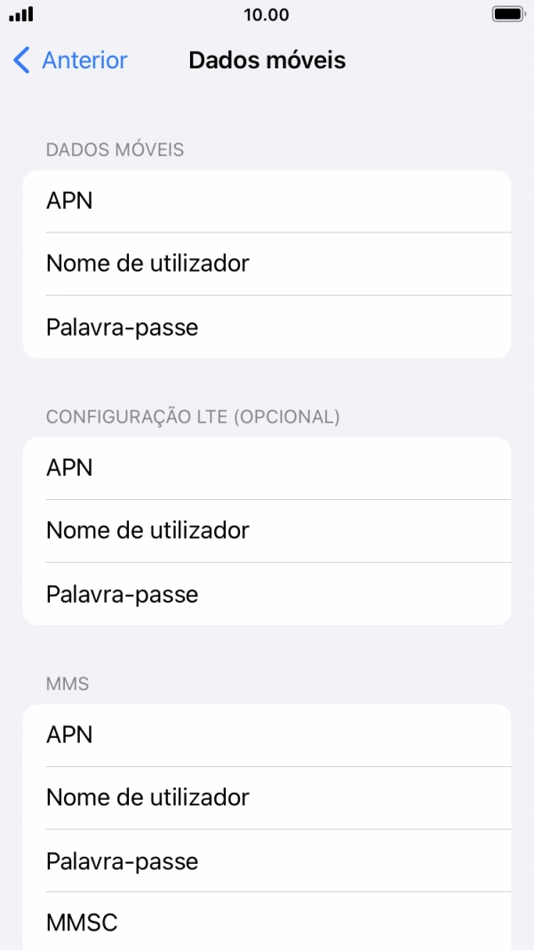 Prima APN e insira net2.vodafone.pt.