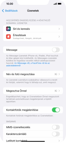 Kattints az „iMessage” melletti csúszkára a funkció bekapcsolásához.