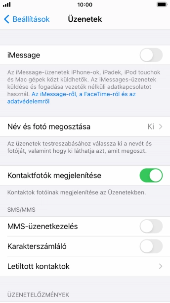 Kattints az „iMessage” melletti csúszkára a funkció bekapcsolásához.