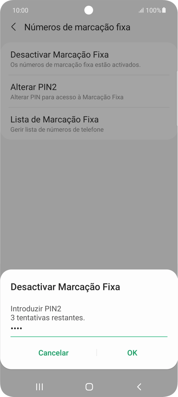Introduza o código PIN2 e prima OK.