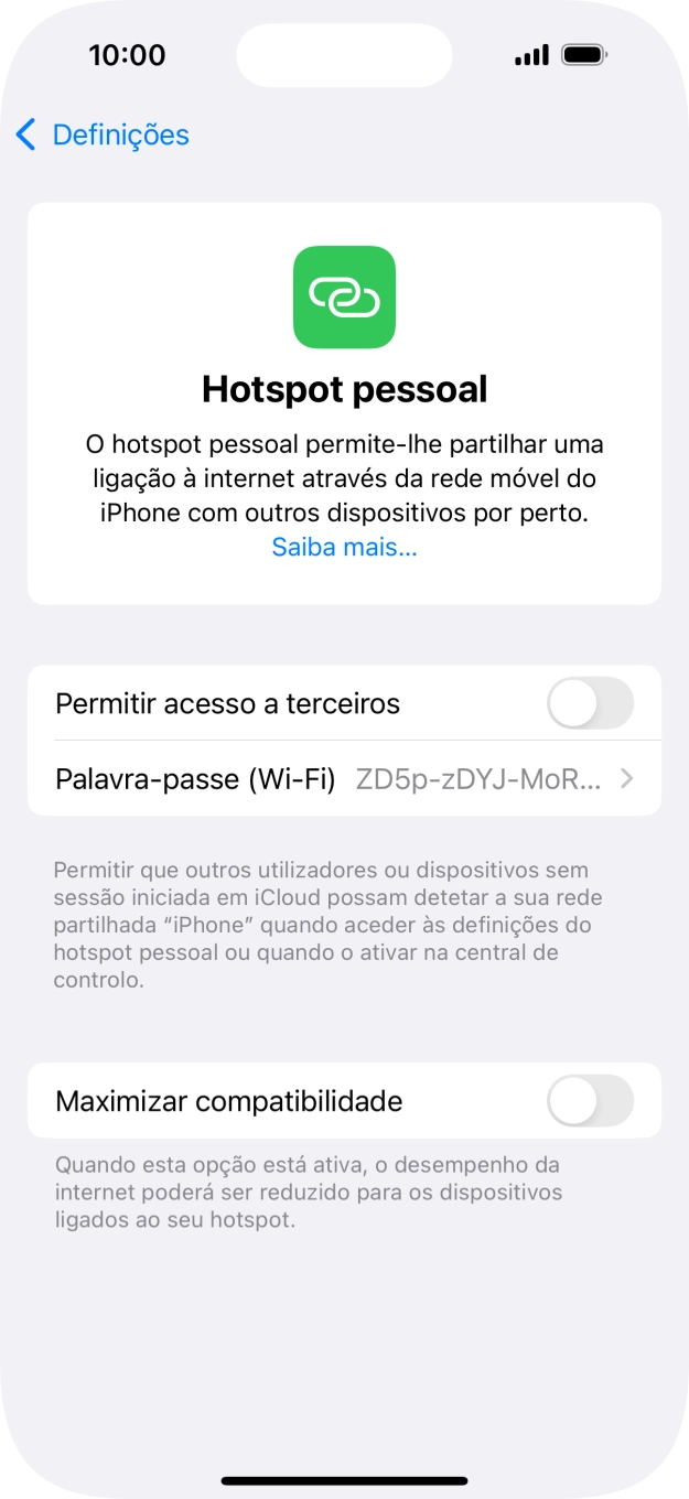 Prima Palavra-passe (Wi-Fi) e introduza a password pretendida.