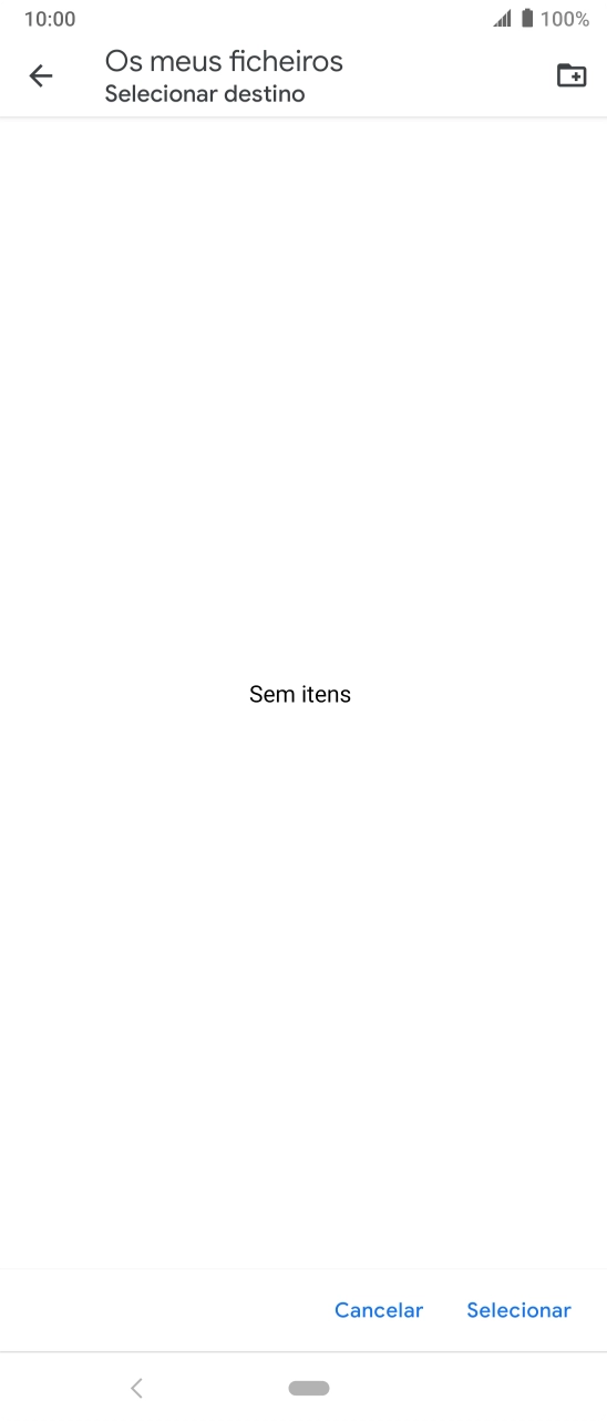 Se quiser criar uma nova pasta, prima o ícone de nova pasta e siga as indicações no ecrã para criar uma nova pasta.