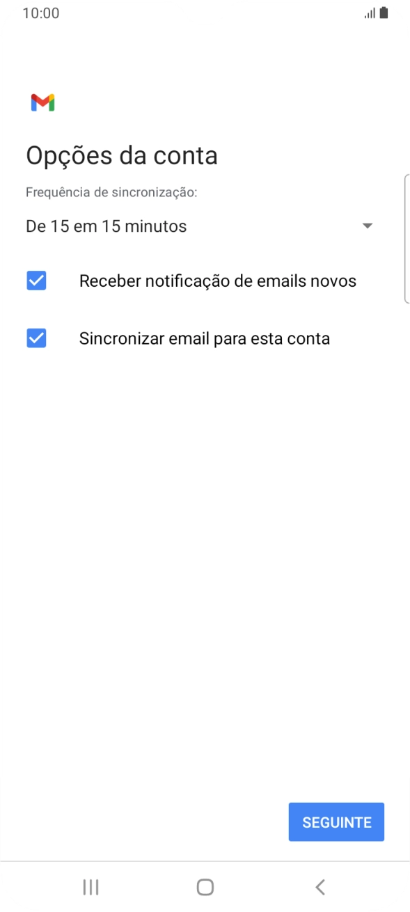 Se o ecrã mostrar esta imagem, a sua conta foi identificada e configurada automaticamente. Siga as indicações no ecrã para introduzir informações adicionais e concluir a configuração.