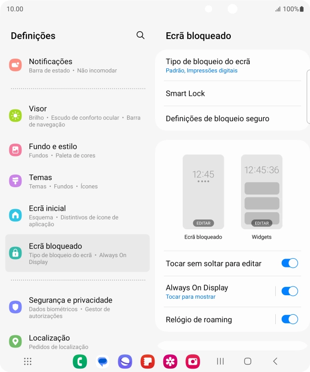 Prima Tipo de bloqueio do ecrã e introduza o código adicional de bloqueio do telefone que criou anteriormente.