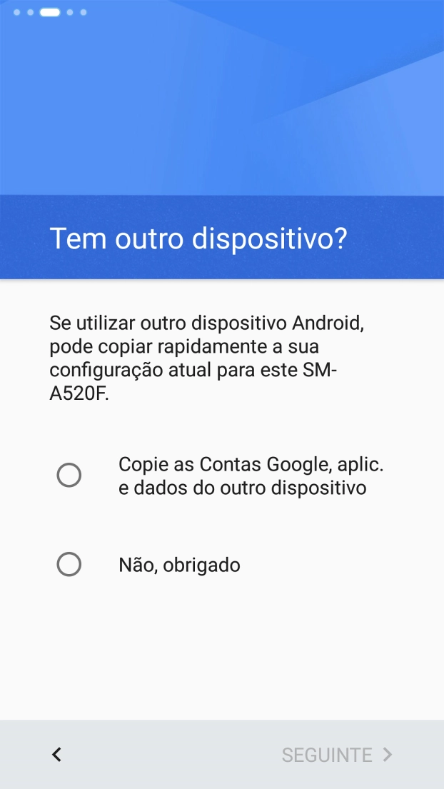 É possível transferir conteúdo de outro telefone quando o telefone for ativado antes da primeira utilização e quando o telefone tiver sido reiniciado. Quando esta imagem for mostrada no ecrã, o telefone está pronto para transferir conteúdo de outro telefone.
