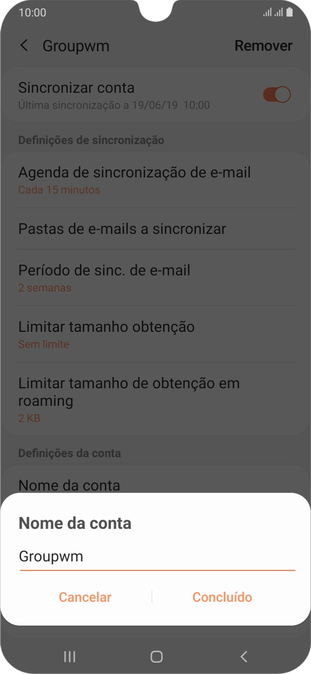 Introduza o nome pretendido da conta de e-mail Concluído.