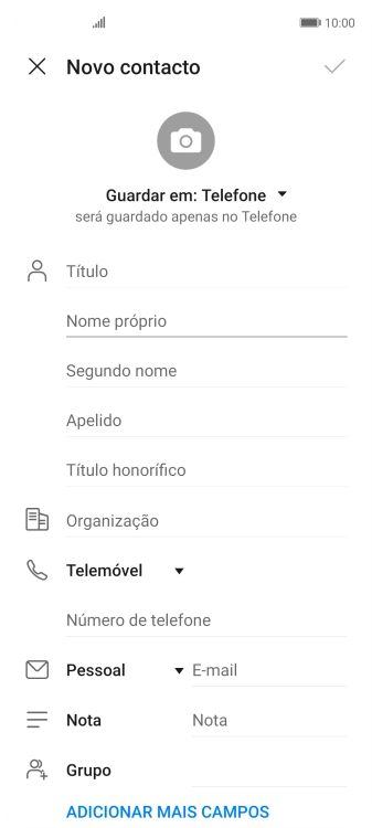 Prima Nome próprio e introduza o nome pretendido.