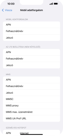 Válaszd az APN lehetőséget. Amennyiben előfizetésed van, írd be azt, hogy mms.vodafone.net.