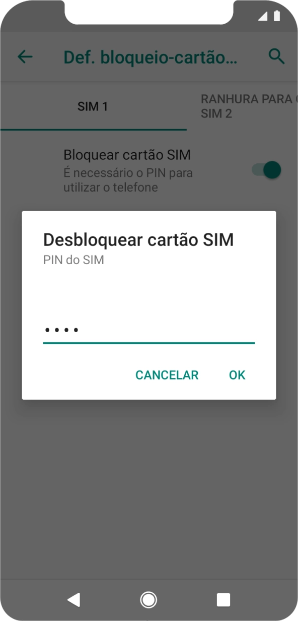 Introduza o seu código PIN e prima OK.