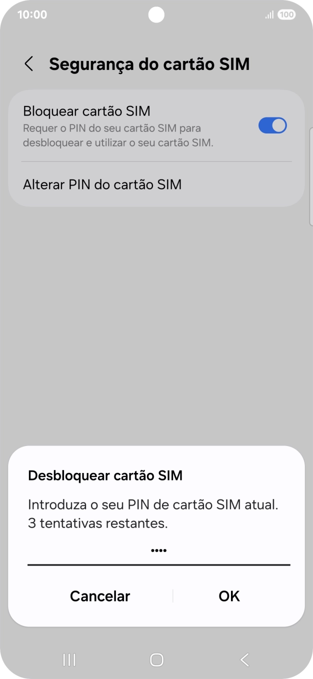 Introduza o seu código PIN e prima OK.