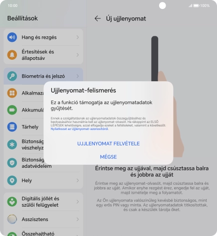 Válaszd az UJJLENYOMAT FELVÉTELE lehetőséget.