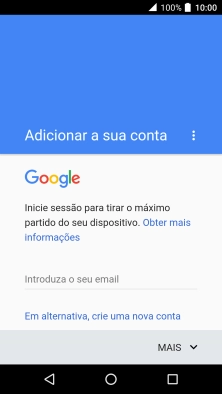 Se não tiver uma conta Google, prima Em alternativa, crie uma nova conta e siga as indicações no ecrã para criar uma conta.