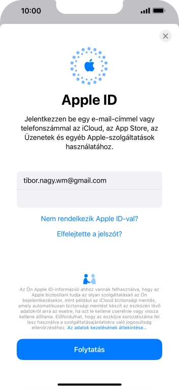 Válaszd a Folytatás lehetőséget.