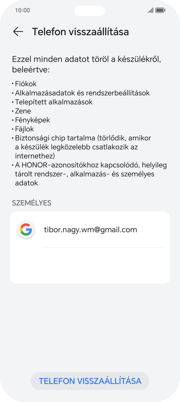 Válaszd a TELEFON VISSZAÁLLÍTÁSA lehetőséget.