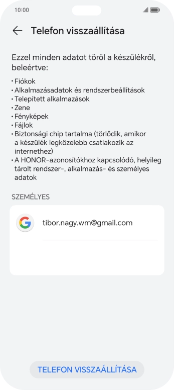 Válaszd a TELEFON VISSZAÁLLÍTÁSA lehetőséget.
