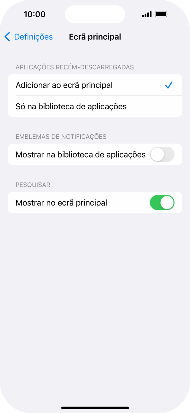 Para adicionar apps recém descarregadas ao ecrã inicial e à biblioteca de apps, deve premir Adicionar ao ecrã principal.