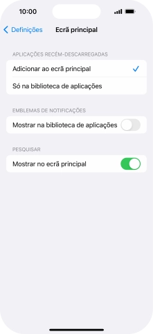 Para adicionar apps recém descarregadas ao ecrã inicial e à biblioteca de apps, deve premir Adicionar ao ecrã principal.