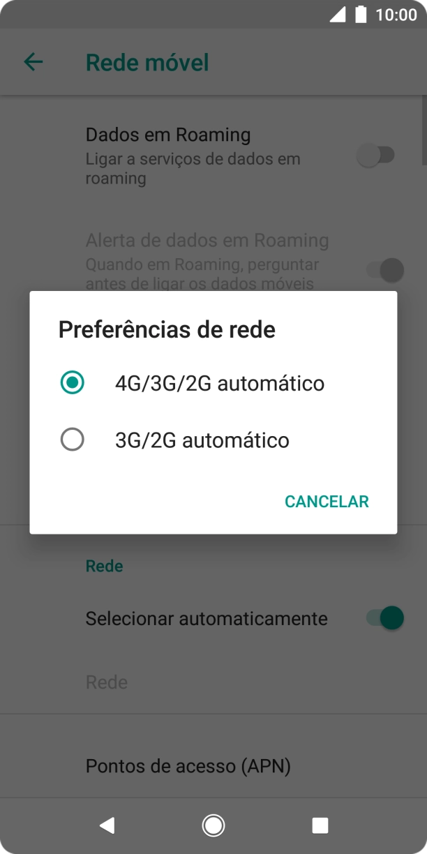 Prima o tipo de rede pretendido.