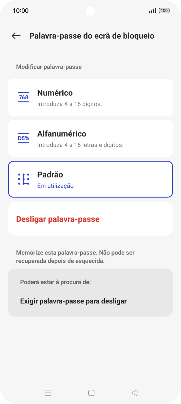 Prima Desligar palavra-passe.